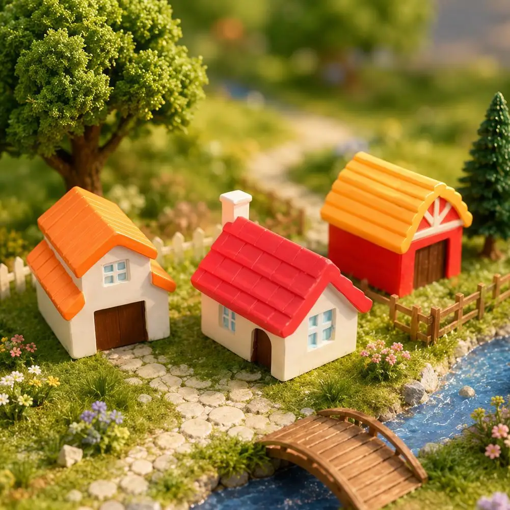 Realistic Miniature House Miniature House Figurine for Fairy Garden Small Dollhouse Ornament Micro Landscape Decoration Planter