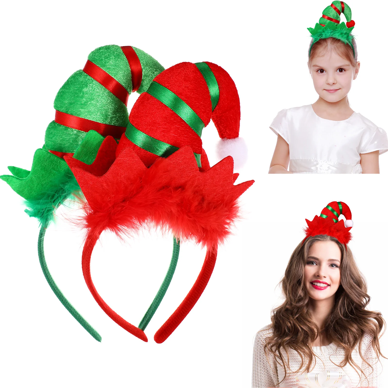 

2 Pcs Funny Christmas Hat Headband Horn Headwear Unisex Christmas Headband For Women Party Favor Festive Decor