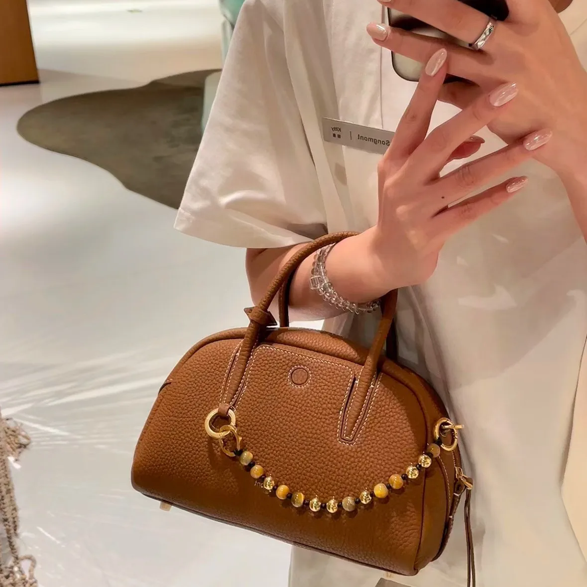 Songmont Female Hundreds of Mini Shell Bag Head Layer Cowhide Bowling Bag Leather Summer Ladies Handbag Shoulder Crossbody Bag