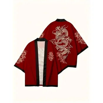 เสื้อคลุมกิโมโนพิมพ์ลายมังกรแด...