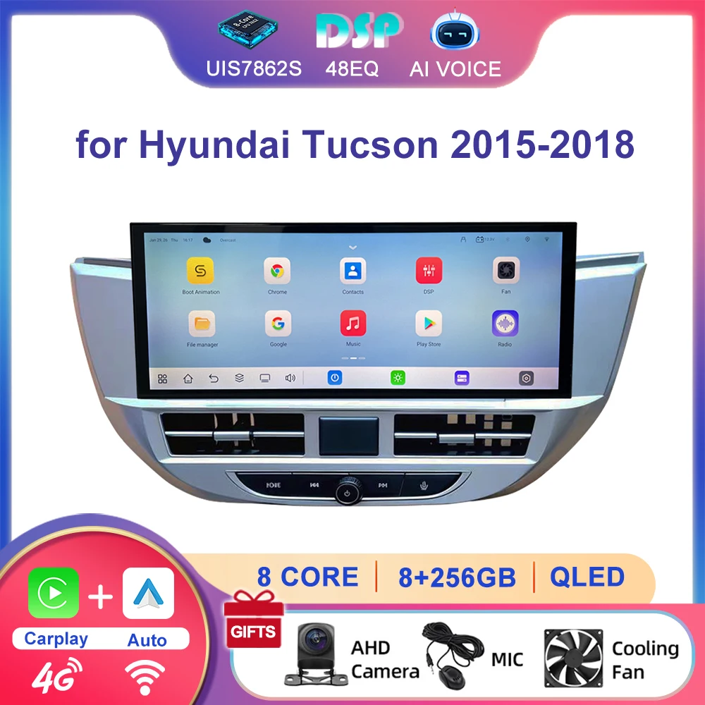 12.3'' Android Auto CarPlay Mirror Link Handsfree Touch Screen Car Radio with GPS DSP & DVR Support for Hyundai Tucson 2015-2018