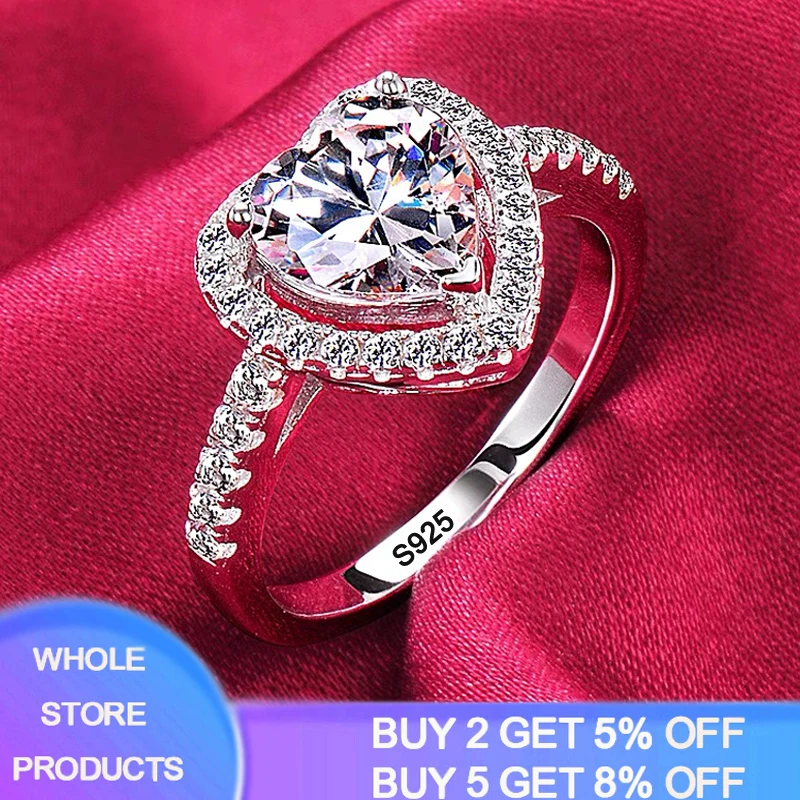 

With Certificate Original Tibetan Silver Rings for Women Romantic Heart Zirconia Diamond Ring Wedding Band Engagement Jewelry