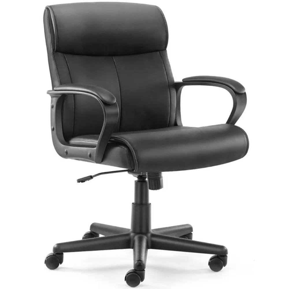 

Office Computer Desk Chair with Armrests, Height Adjustable Desk Chair, 360-Degree Swivel, Lumbar Support, PU Leather, Black