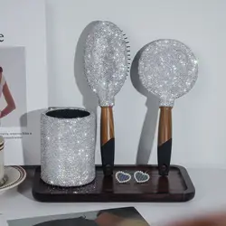 Luxury Bling Rhinestones Makeup Brush Storage Bucket Hair Air Cushion Comb Makeup Mirror Glitter Make Up Kit Tool Beauty Gift