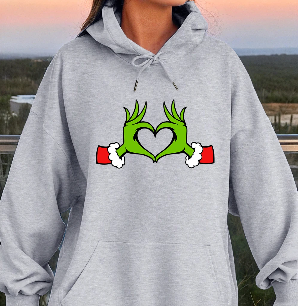 Green Haired Monsters Gestures Are Better Than Love Hoodie Woman Grinch Hoodies Warm Fleece Fur-Liner Women Hoody Casual tops