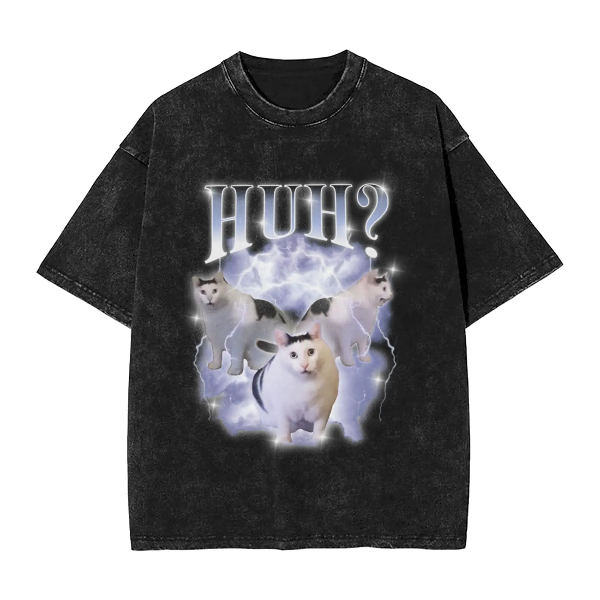 Huh Cat Chonky Ben Meme Bootleg Rap 90s Vintage Classic Comfort A Washed T Shirt Men's Women's Oversized Cotton Tees Tops