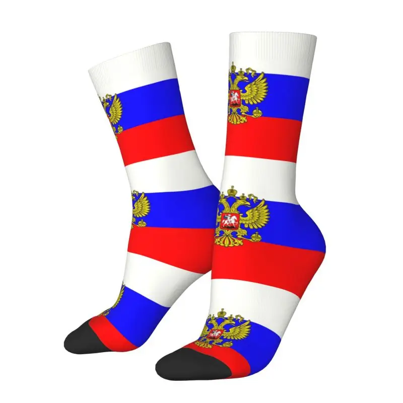 Custom Russian Flag Men's Crew Socks Unisex Kawaii Coat of Arms of Russia Spring Summer Autumn Winter Dress Socks