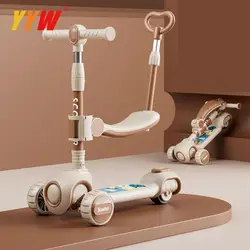 Scooter de ciclismo infantil com assento e empurrador, Flash Wheels Board, scooters de pedal de música, altura ajustável, 2-12 anos