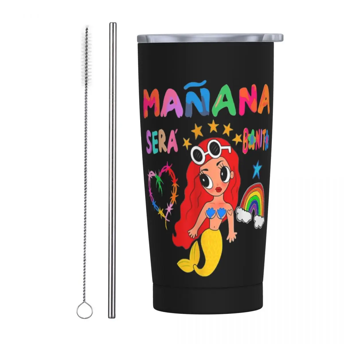 Karol G Manana Sera Bonito Insulated Tumbler with Straws and Lid Stainless Steel Travel Thermal Cup 20 Oz Smoothie Tea Mugs