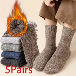 5 Pairs Solid Woolen Men Socks Cashmere Merino Terry Anti-Cold Snow Non-Slip Non-Lightweight Warm Thick Socks