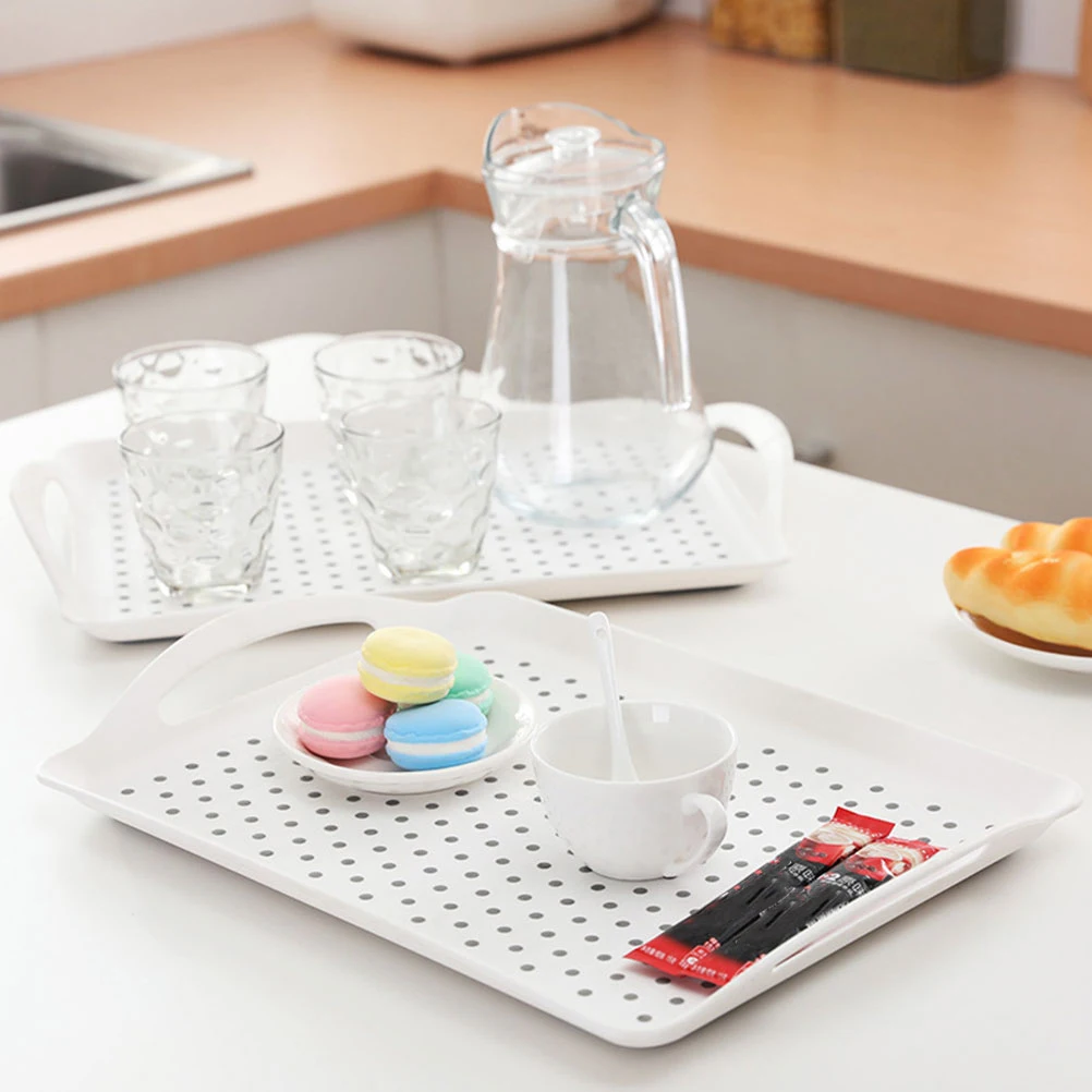 

Double Ear Rectangular Plastic Serving Tray Large Storage Holder Smooth Edges Multi Use Fruit Snack Cake Bread Tray For