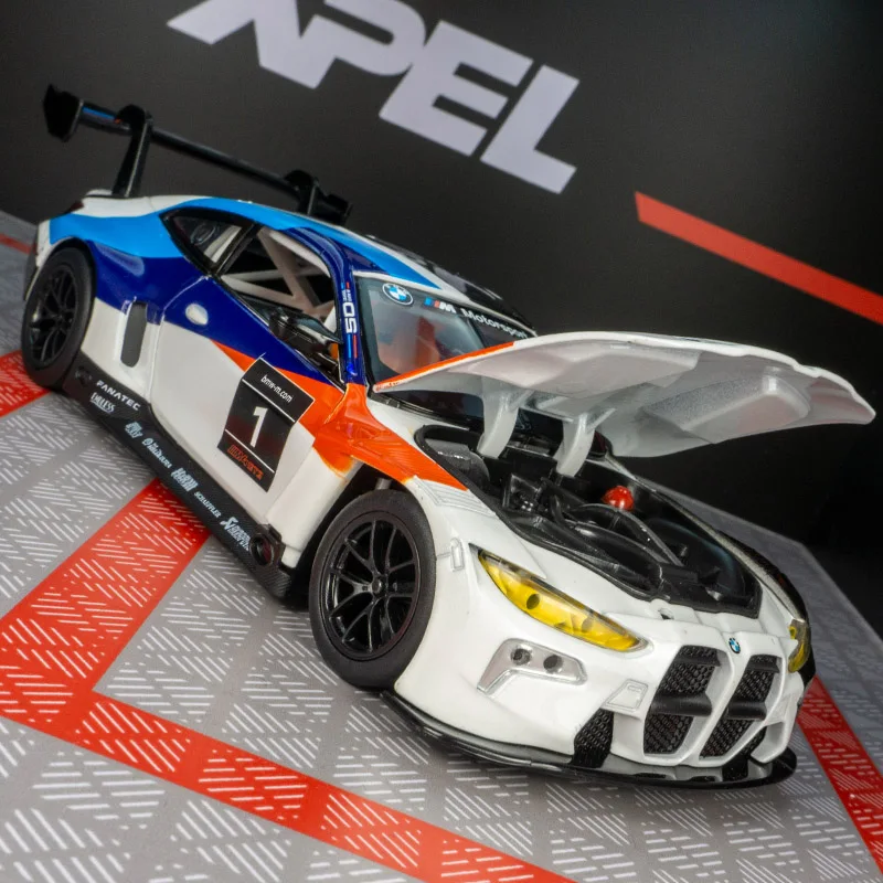 CCA 1:24 BMW M4 GT3 liga modelo de carro de rally decoração de porta e capô podem abrir carro de brinquedo infantil presente de aniversário