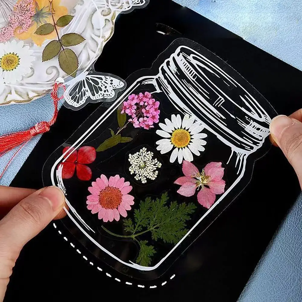 Marque-page en forme de verrerie, autocollants, fabricant de signets, fleur de Murcia, herbier, transparent, bricolage