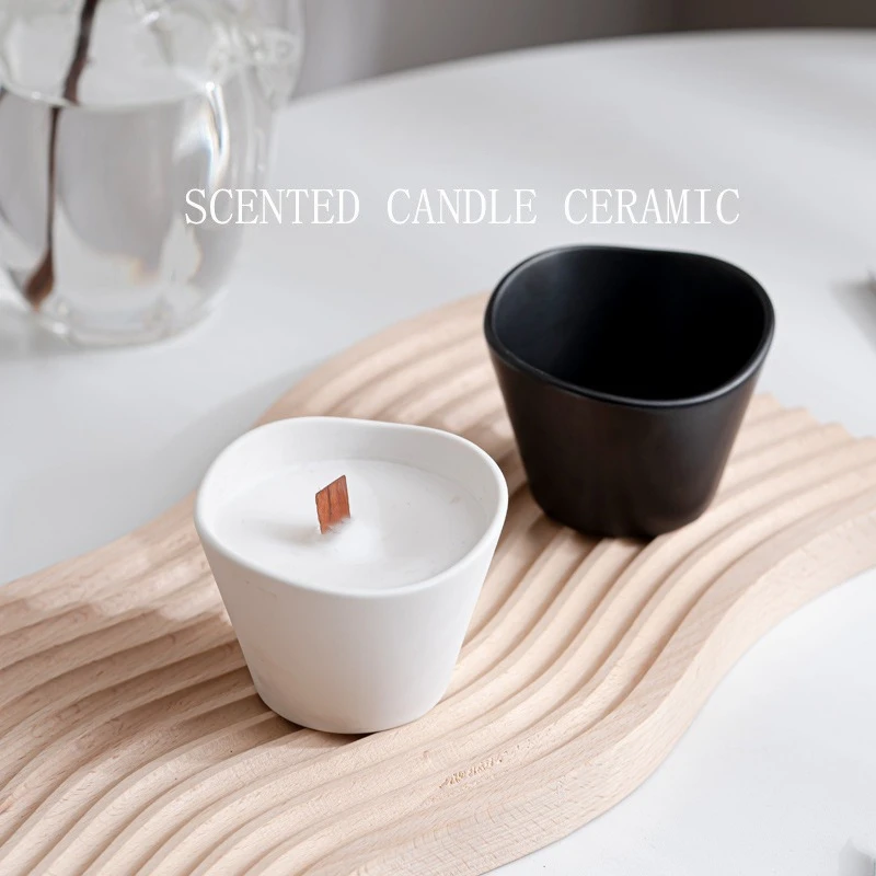 

Irregular Ceramic Candle Cup Fashionable Style Candle Container Home Decoration Ornament Empty Cup