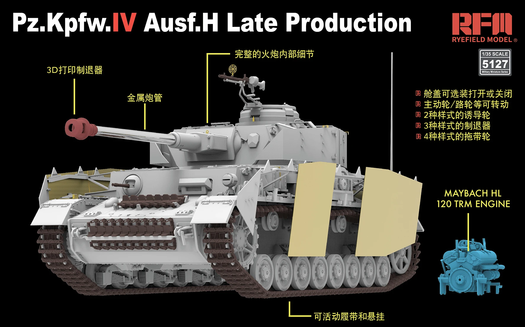 Ryefield model scale model kit RM-5127 Sd. Kfz.161/1 Panzerkampfwagen IV Ausf. H Late Production 1/35