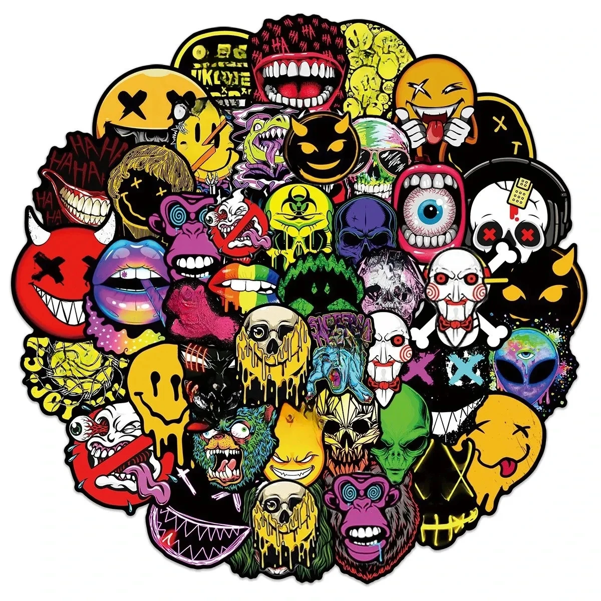 Legal Popular Horror Graffiti adesivos, Crânio adesivos para telefone, skate, bagagem, laptop, carro, motocicleta, capacete, brinquedos, 10 pcs, 30