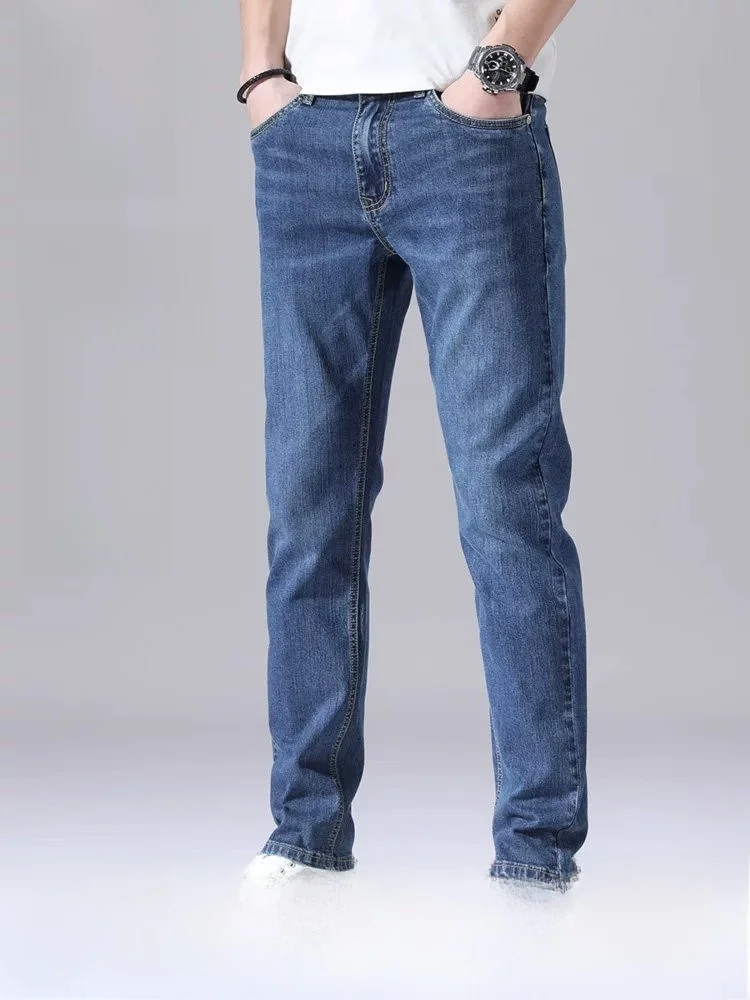 Romon Men's Straight Leg Jeans Casual Slim Fit Elastic Waist Cotton Denim Pants Fashion Urban Style Autumn New Arrival