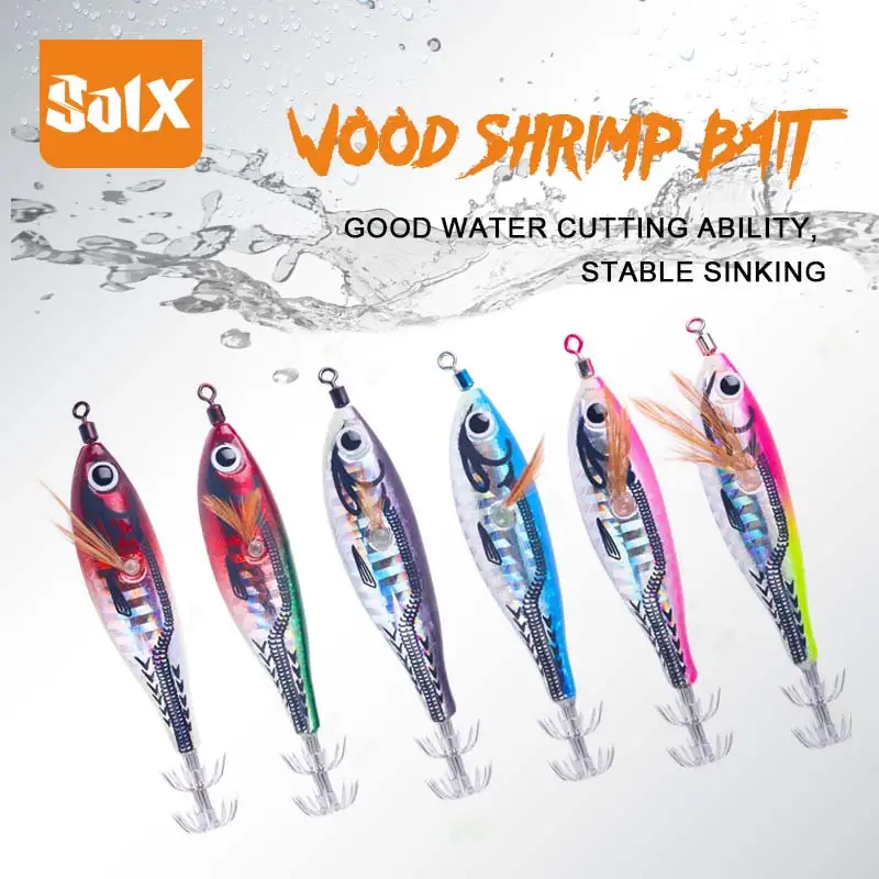 

Horizontal Squid Trolling Lure Floating Luminous Squid Jigging Eging Wood Shrimp Hook Artificial Squid Lure for Fishing