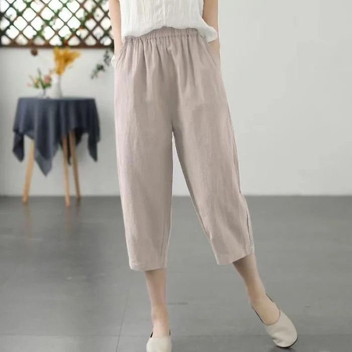 High Waist Cotton Linen Harem Pants Women Summer 2025 Loose Casual plus Size Thin Style Seven-Foot Pants Slimming Versatile