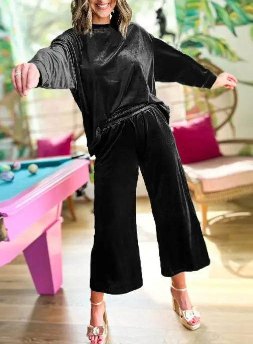 

2025 Autumn/Winter New Women's Fashion Casual Seven Leg Pants Set Long Sleeve Home Clothes Women's Clothing