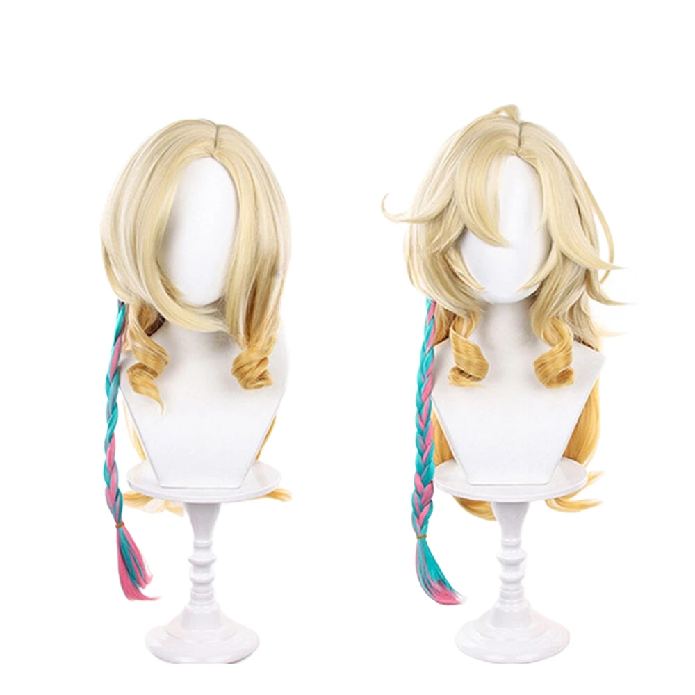 Xilonen Pruik Vrouwen 70 cm Lange Goudgeel Roze Blauw Vlecht Hittebestendige Synthetisch Haar Natlan Xilonen Halloween Cosplay Pruiken +