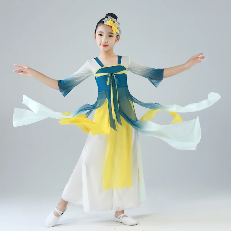 

classical dance elegant performance clothes children's ancient style body rhyme gauze clothes fan dance performance clothes