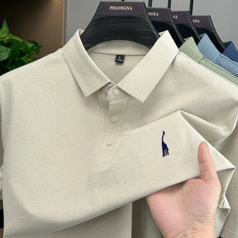 Summer classic designer original deer embroidery seamless lapel short sleeved polo shirt mens comfortable breathable T-shirt top