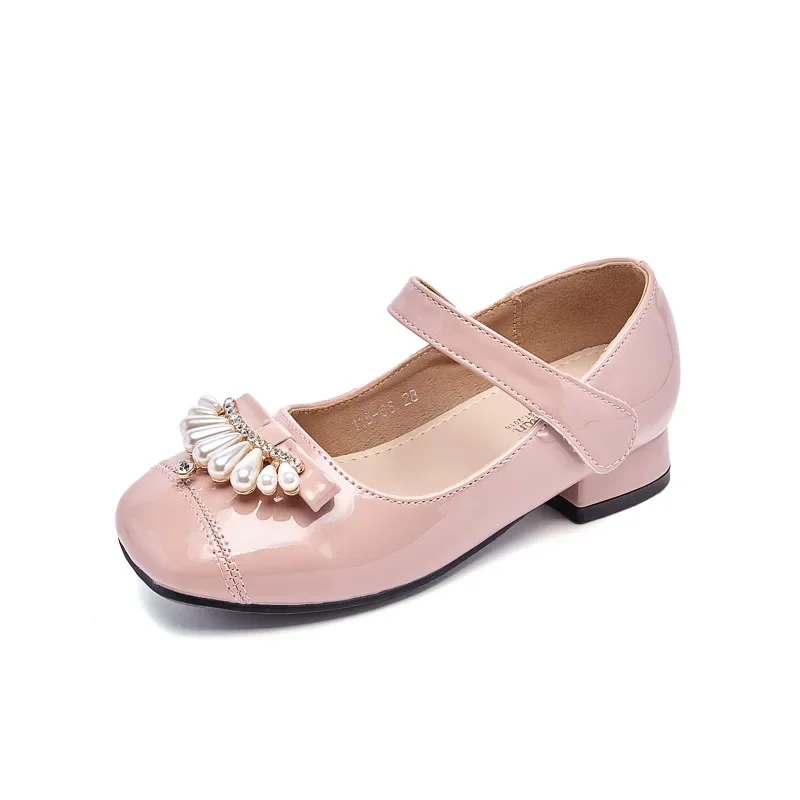 Little Girls Mary Jane Princess Shoes 2026 New Spring Autumn Pearl Leather Low Heel Fashion Children Single Shoes