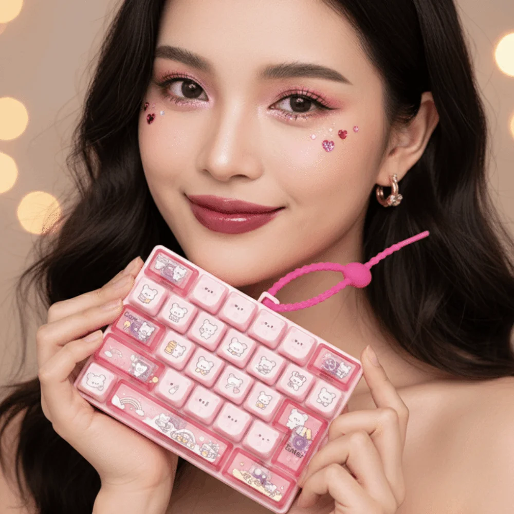 26 Mechanical Keys Keyboard Fidget Compact Size Cartoon Bear Mini Mechanical Keypad Durable Plastic Lightweight
