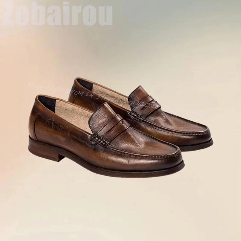 

Brown Sewing Design Matte Leather Penny Loafers Fashion Slip On Men Shoes Luxury Handmade Party Banquet Office Men Dress Shoes