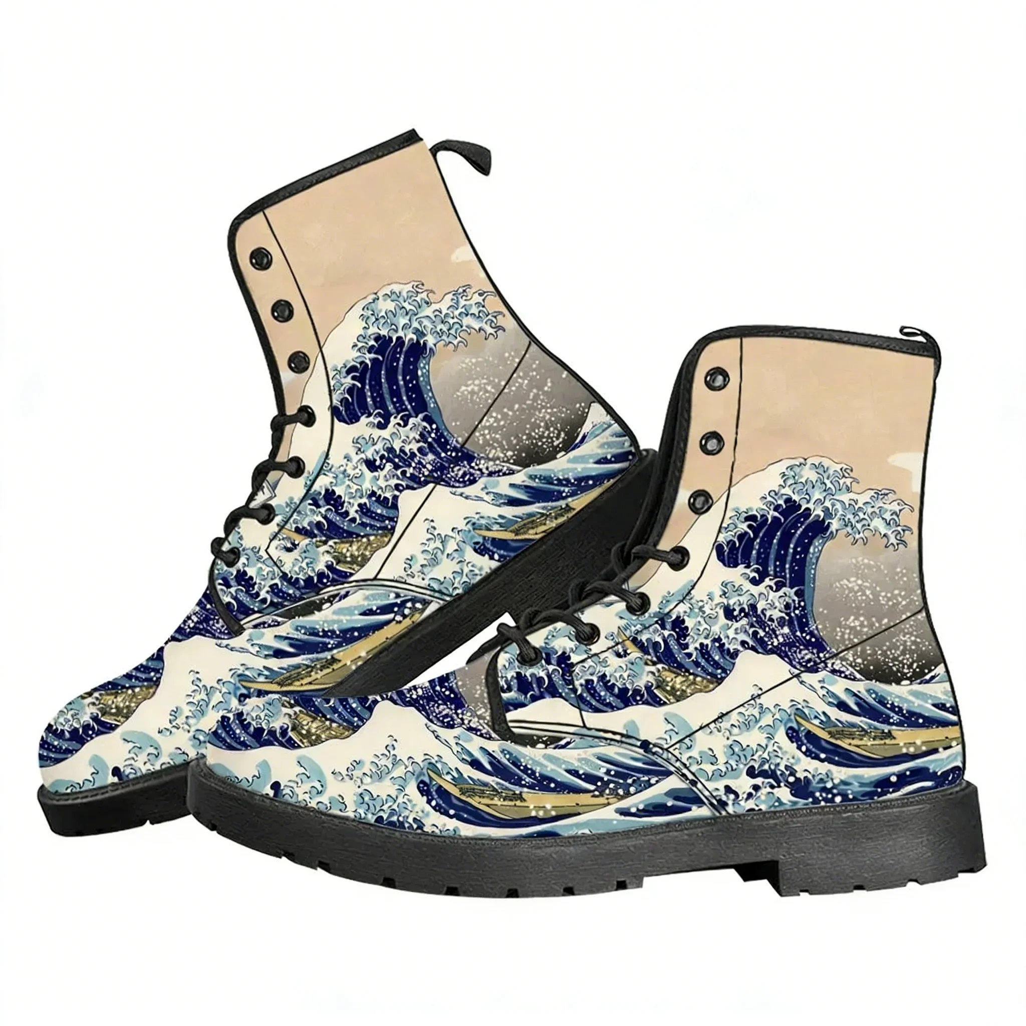 

The Great Wave off Kanagawa Casual Boots Mens Womens Teenager Shoe Retro Street 3D water proof Boot Outdoor Customize Made Boots