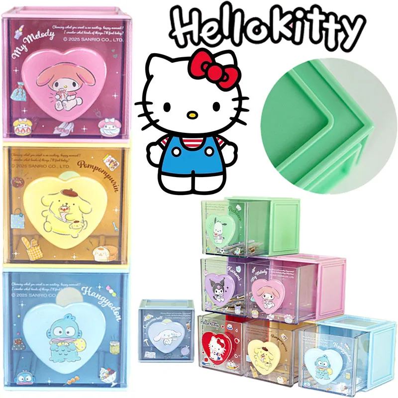 

Sanrio Hello Kitty Transparent Visibility Storage Box Stackable Moisture-Proof Grid Drawer Classification Tool Casket Organizat
