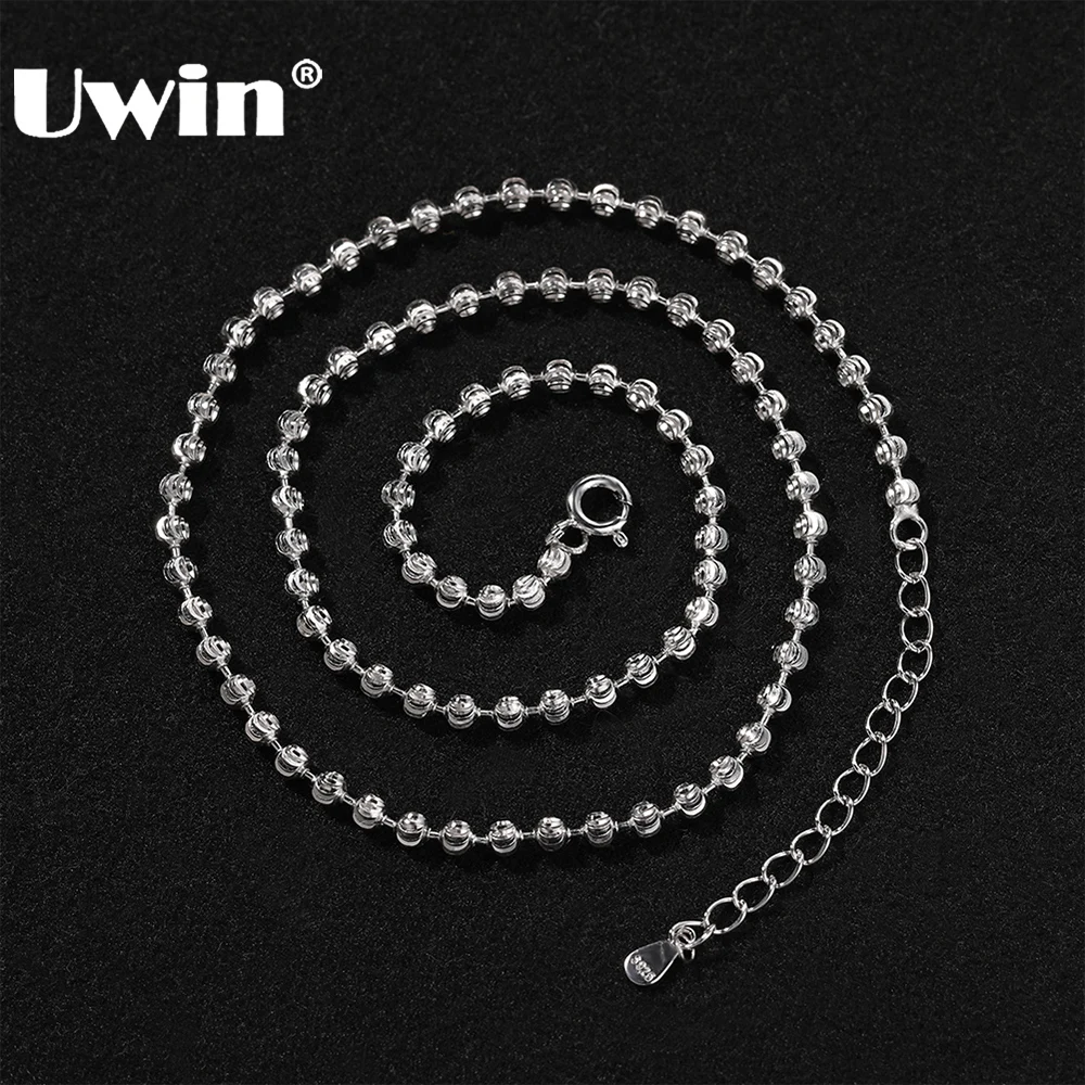 

UWIN 3 мм 40 см ожерелье-цепочка с луной для женщин, колье с бусинами и удлинителем S925, модные украшения для подарка