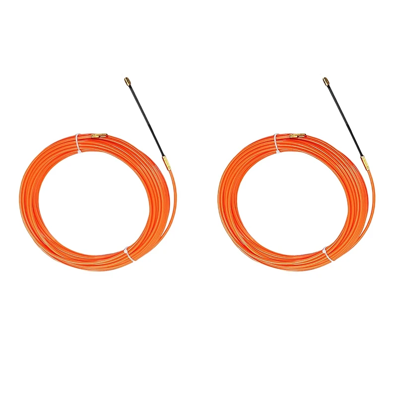 

HOT SALE 2PCS 4Mm Orange Guide Device Nylon Electric Cable Push Pullers Duct Snake Rodder Fish Tape Wire, 5 Meter & 15 Meter