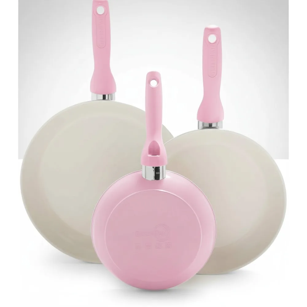 

Healthy Ceramic Nonstick 3-Piece Frying Pan Set, PFAS-Free, Oven & Dishwasher Safe, Soft Grip Handle - Perfect for Home Cooks