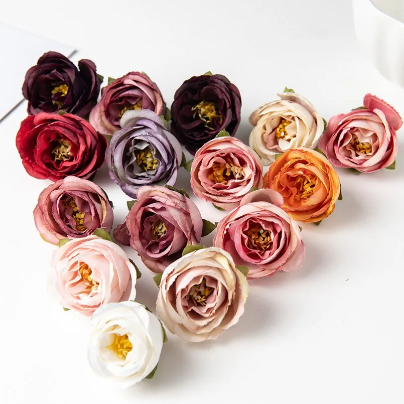 

100PC Artificial Flowers Stamen New Year's Home Room Wedding Decoration Christmas Garland DIY Scrapbook Candy Box Fake Silk Rose