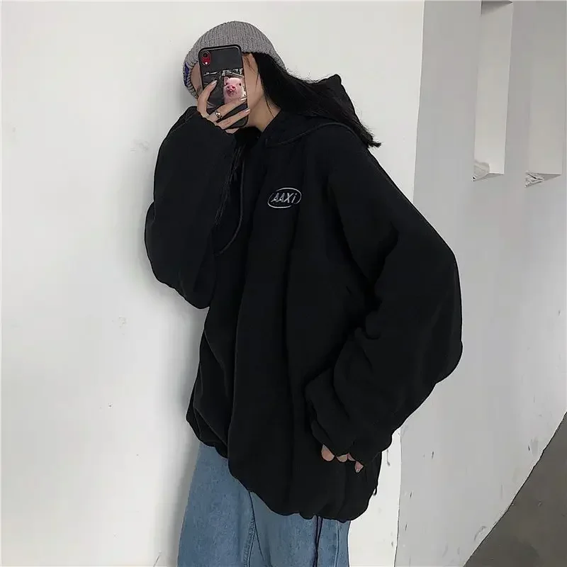 Deeptown Harajuku Fleece Women Hoodies Oversized Streetwear Vintage Korean Fashion Female Black Sweatshirts Y2k Green Pullovers