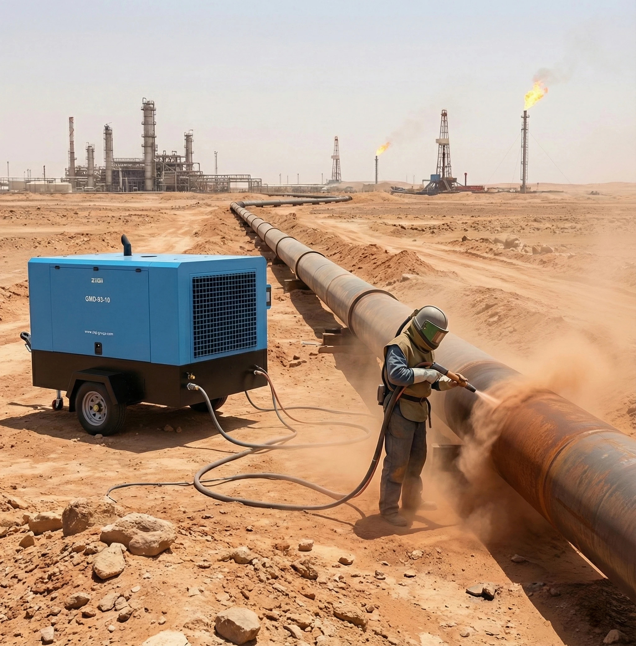 High Ambient Temperature Diesel Screw Compressor 96KW 130HP Mobile Unit For Hot Climate Desert Mining 7 Bar Powerful