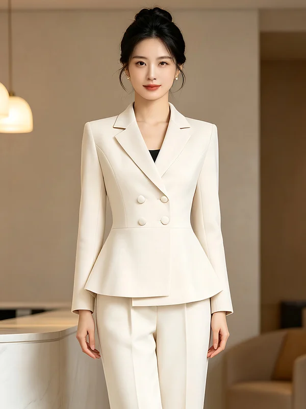 Slim Fit Double Breasted Suit Set Women's Professional Workwear Commute Style Polyester Fiber Long Sleeve  Color