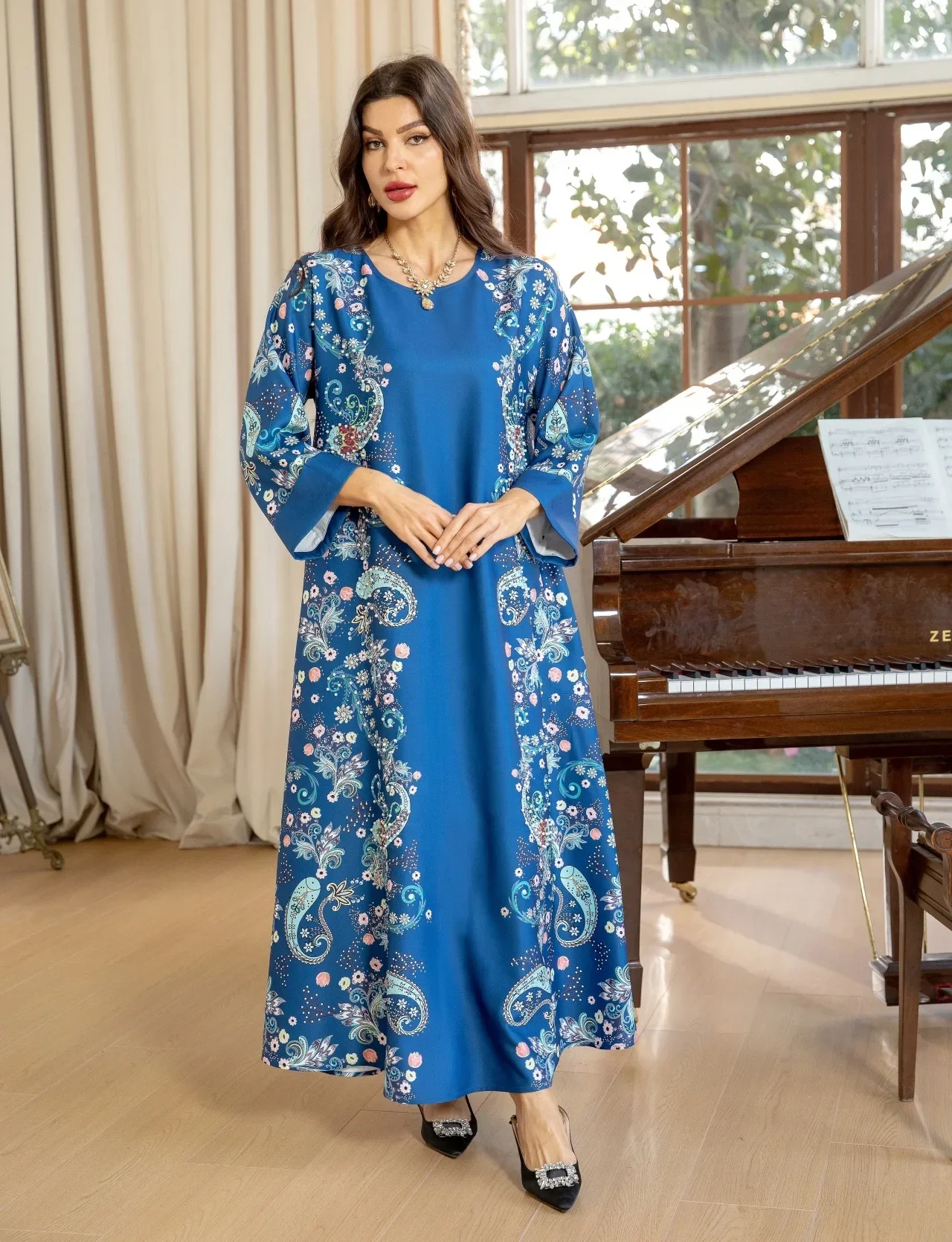 Diamants perles Eid Djellaba imprimé Abaya pour femmes robe musulmane dubaï turquie vêtements islamiques caftan Mubarak Marocain caftan