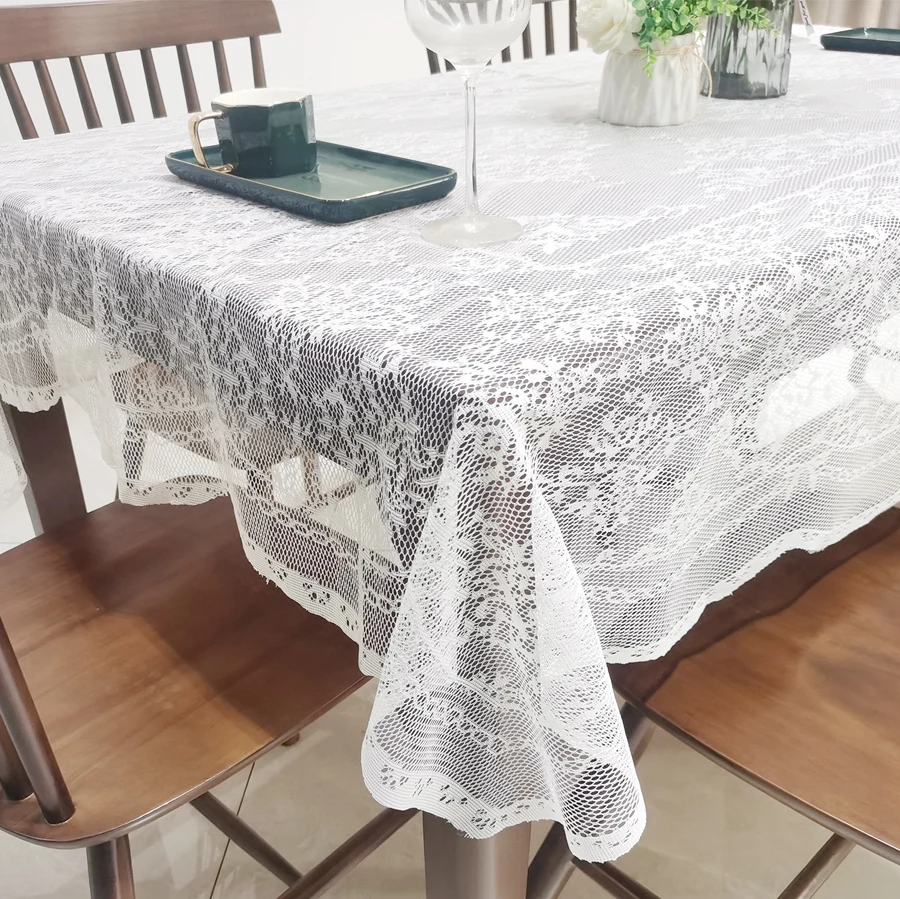 1 Stück Elegante Weiße Gewebte Spitzen-Tischdecke für Couchtisch Luxuriöse Atmosphäre Tischabdeckung Dekorationsstoff – Detail 6