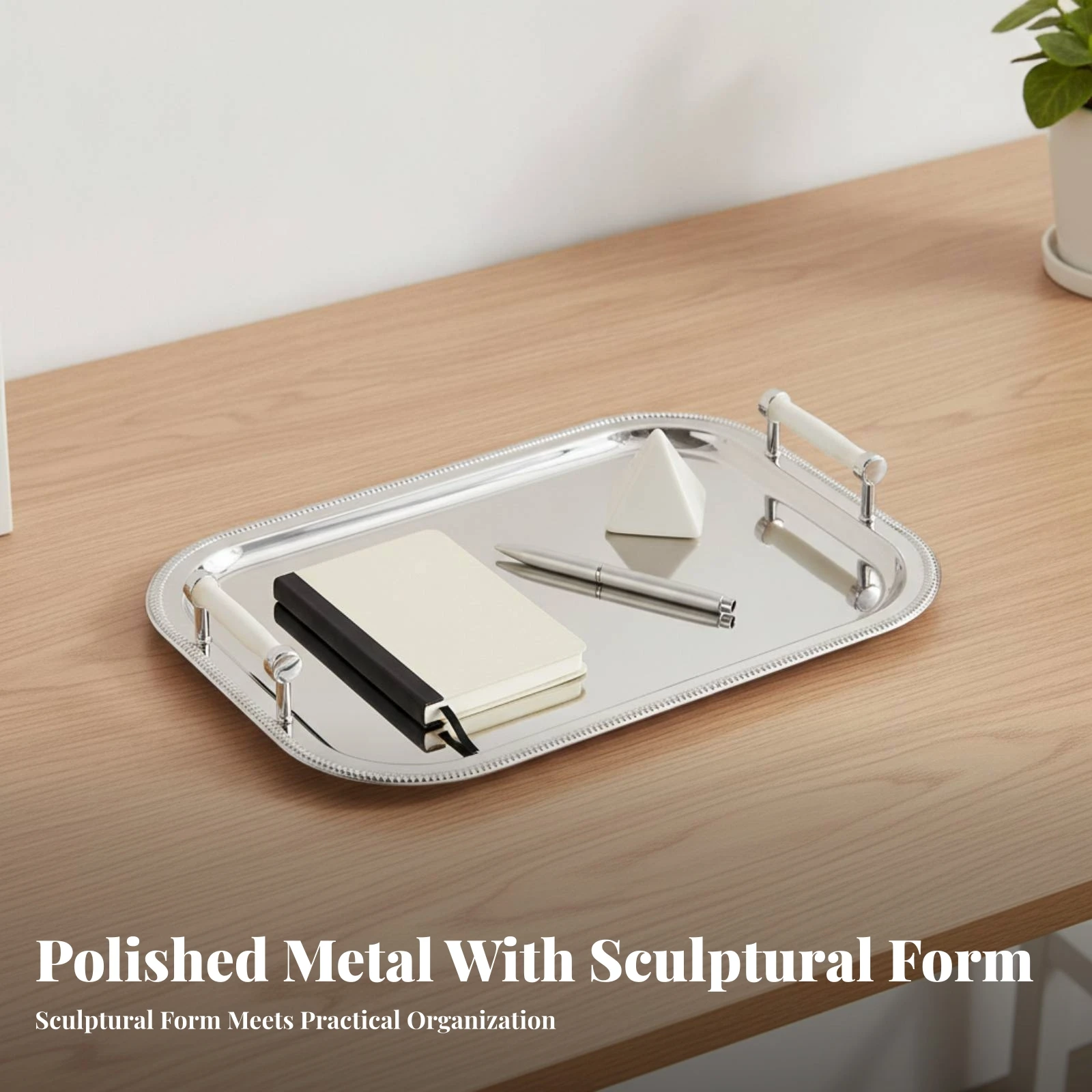 Decorative Serving Tray with Handles Textured Decorative Tray with Handles Sturdy Long-Lasting for Home Hosts, Countertop