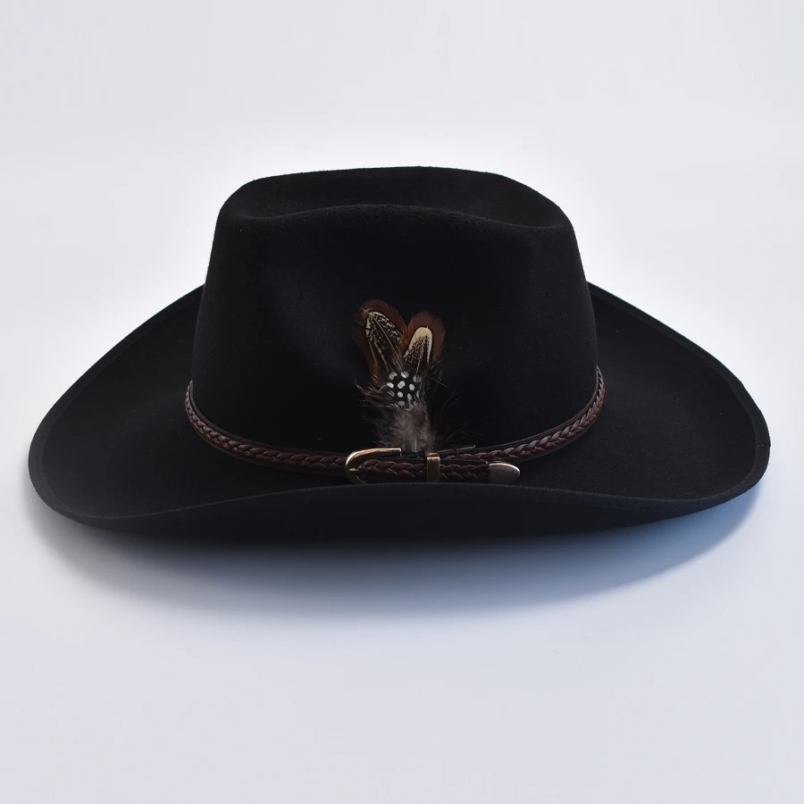 Männer Frauen Westlichen Stil Filz Fedoras Hüte Vintage Gentleman Cowgirl Jazz Hüte Breite Krempe Kirche Kappen – Detail 4