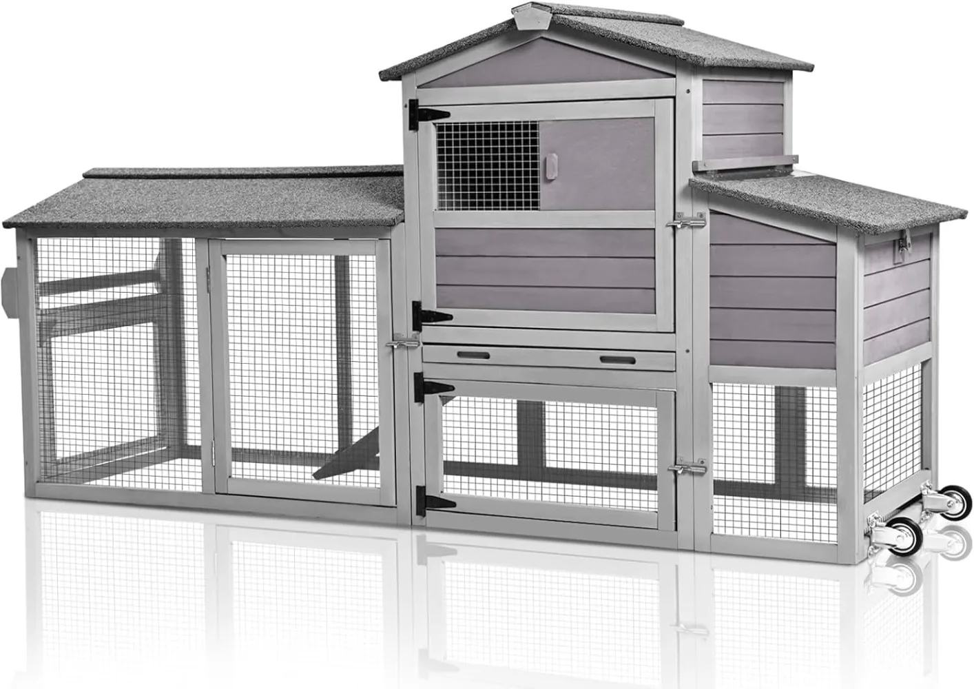 80in Chicken Coop with Wheels - Expandable Large Waterproof Chicken House for Outdoor with Nesting Box,, and UV-Resistant Roof