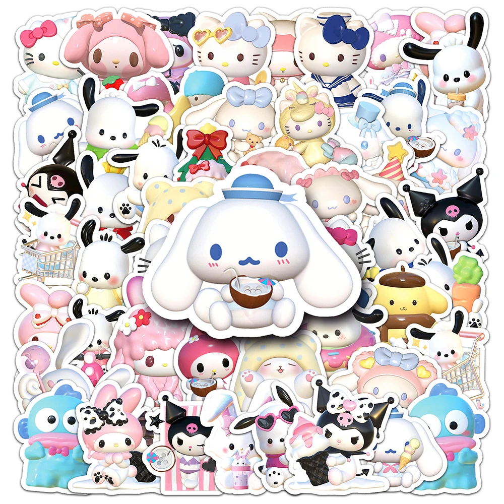 10/30/50PCS Kawaii 3D Sanrio Stickers Hello Kitty Pochacco Decals Toy DIY Fridge Phone Notebook Cute Graffiti Kids Sticker Pack