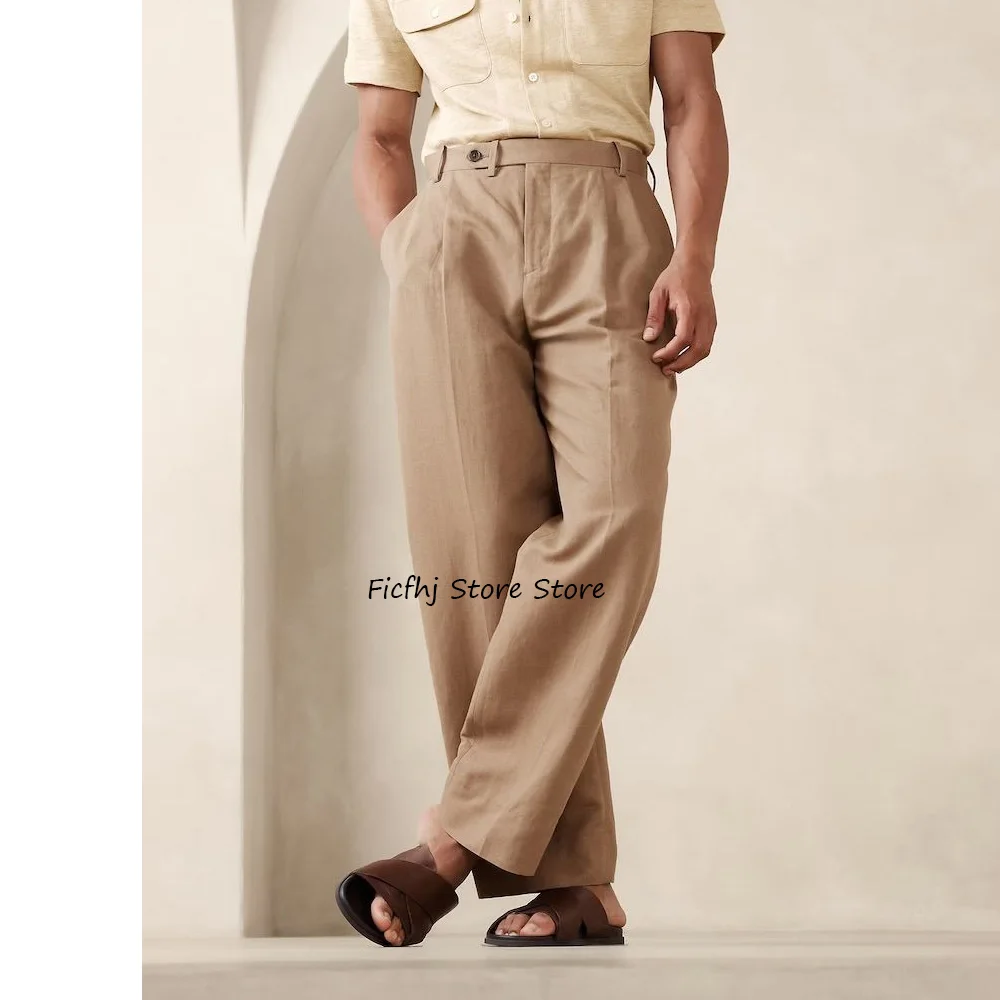 

Classic Men's Pants for Man Linen Fabric Straight Leg Lightweight and Comfortable Casual Trousers Work Trouser Tailoring