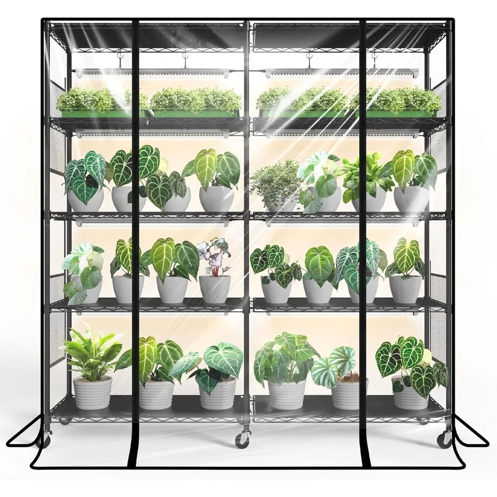 Indoor Greenhouse with Grow Lights, Large Plant Shelves, 8 T8 Full Spectrum Plant Lights, and Cover
