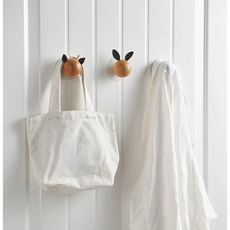 Nordic Kids Room Decorative Wall Hanging Clothing Hooks Wood Rabbit Children Wall Sticker Clothes Hook  Hanger Organizer