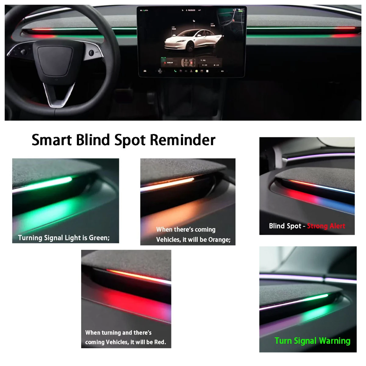 2026 Model 3 Highland Model Y Juniper Dashboard Air Vent Blind Spot Monitor BSD System with Ambient Light for NewTesla Model 3 Y