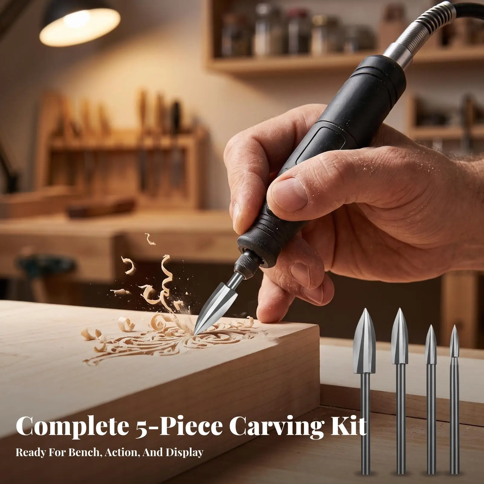 5 Pieces Woodworking Carving Pointed Rotary File Set Premium for Carvers